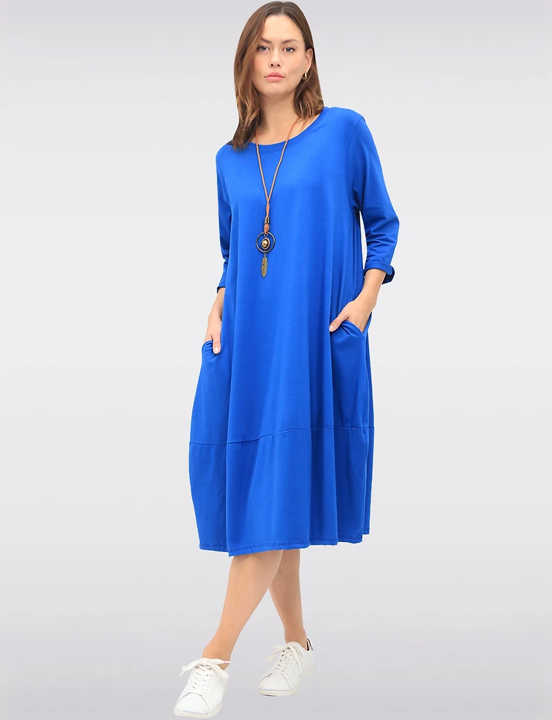 Chic Long Cotton Dress with Necklace and Three-Quarter Sleeves by Froccella