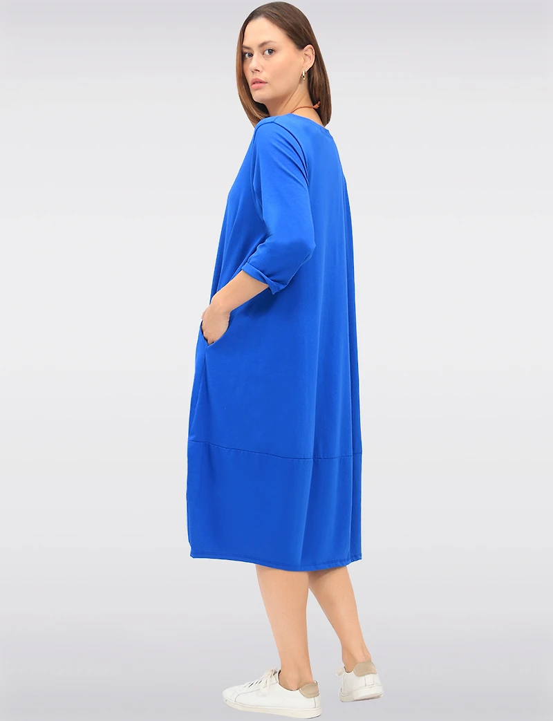 Chic Long Cotton Dress with Necklace and Three-Quarter Sleeves by Froccella