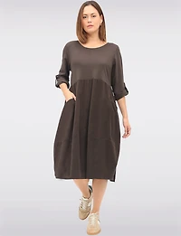 Cotton Corduroy Balloon Dress with Long Sleeves & Patch Pockets by Froccella