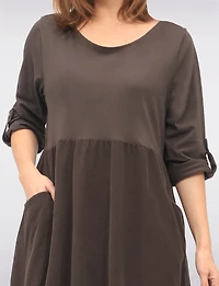 Cotton Corduroy Balloon Dress with Long Sleeves & Patch Pockets by Froccella
