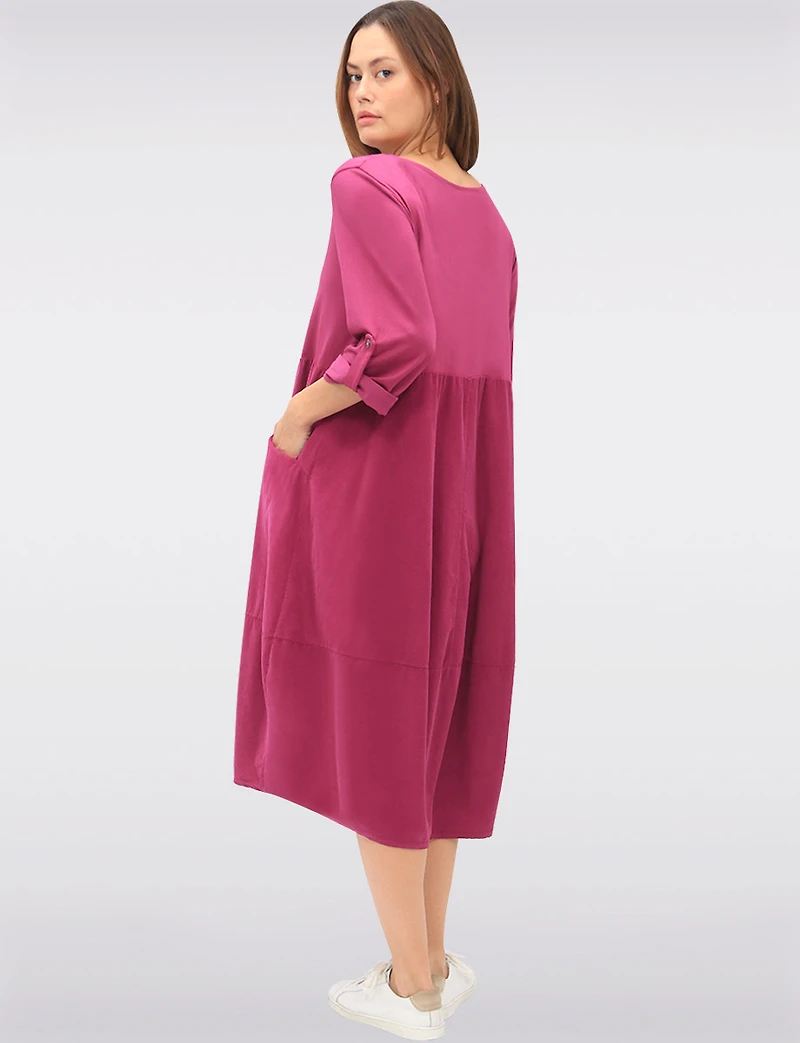 Cotton Corduroy Balloon Dress with Long Sleeves & Patch Pockets by Froccella
