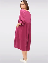 Cotton Corduroy Balloon Dress with Long Sleeves & Patch Pockets by Froccella