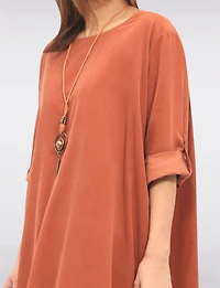 Chic 3/4 Sleeve Corduroy Dress with Side Buttons Necklace & Pockets by Froccella