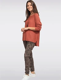 Ultra-Soft Drop Shoulder Long Sleeve Knit Top with Necklace by Froccella