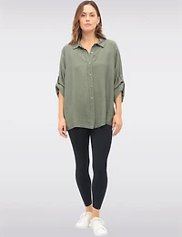 Flowy Solid 3/4 Sleeve Shirt with Crochet Trim Detail at the Back by Froccella