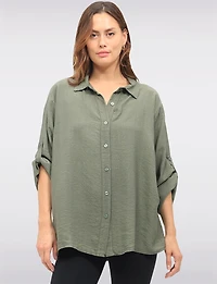Flowy Solid 3/4 Sleeve Shirt with Crochet Trim Detail at the Back by Froccella