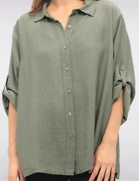 Flowy Solid 3/4 Sleeve Shirt with Crochet Trim Detail at the Back by Froccella