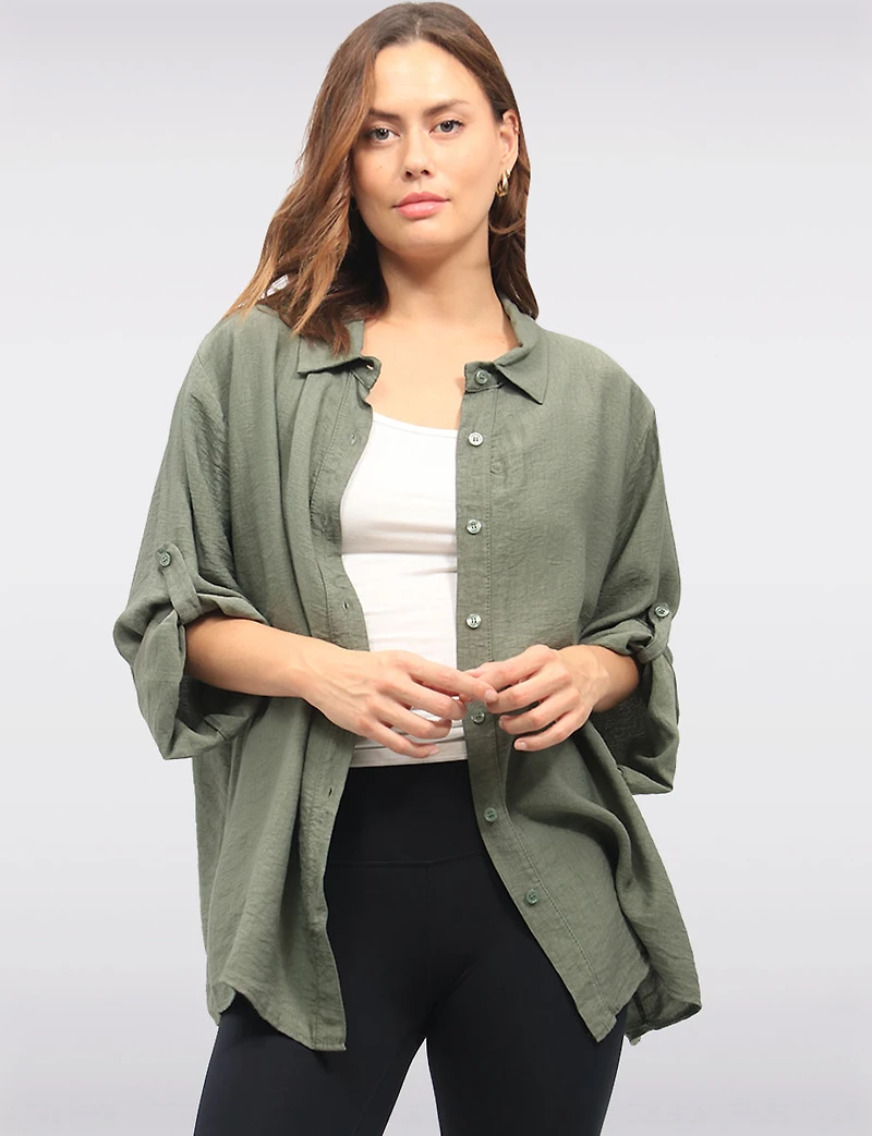 Flowy Solid 3/4 Sleeve Shirt with Crochet Trim Detail at the Back by Froccella