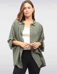 Flowy Solid 3/4 Sleeve Shirt with Crochet Trim Detail at the Back by Froccella
