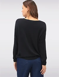 Flower Design Long Sleeve V-Neck Knit Top with Rhinestone Accents by Froccella