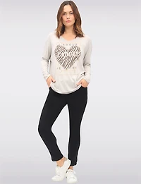 Elegant Heart Script Design Knit Top with Rhinestone Accents by Froccella