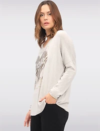 Elegant Heart Script Design Knit Top with Rhinestone Accents by Froccella