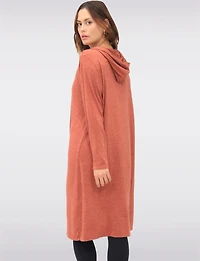 Casual Long Hooded Stretch Knit Shrug with Draped Open Front by Froccella