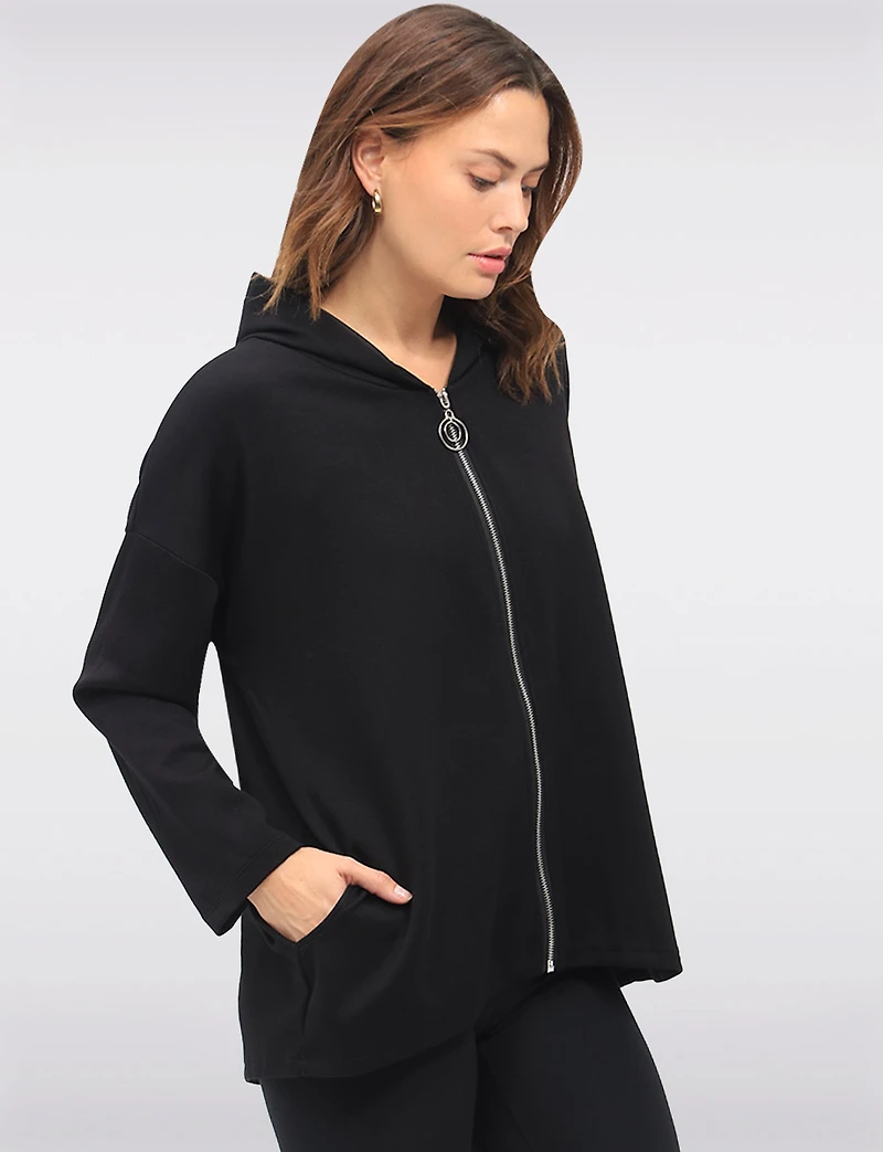 Versatile Zip-Up Stretch Hoodie with Long Sleeves & Side Pockets by Froccella