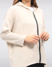 Versatile Zip-Up Stretch Hoodie with Long Sleeves & Side Pockets by Froccella