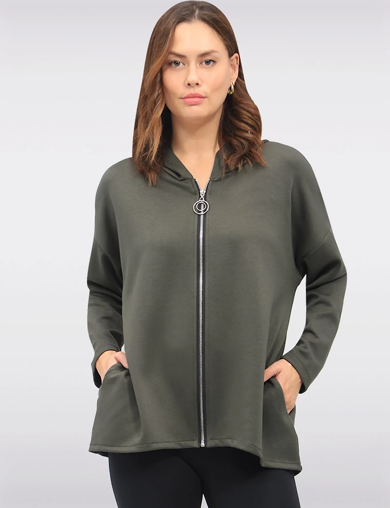 Versatile Zip-Up Stretch Hoodie with Long Sleeves & Side Pockets by Froccella