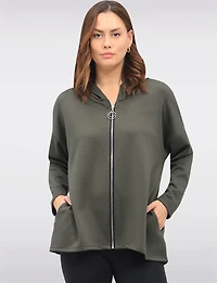 Versatile Zip-Up Stretch Hoodie with Long Sleeves & Side Pockets by Froccella