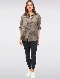 High-Low Bold Leopard Print Shirt with Collar & 3/4 Sleeves by Froccella