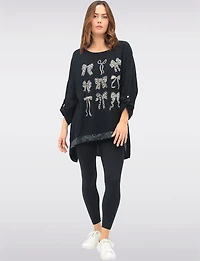 Sequin Bow & Cheetah Print High-Low Top with Adjustable Sleeves by Froccella