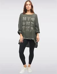 Sequin Bow & Cheetah Print High-Low Top with Adjustable Sleeves by Froccella