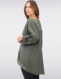 Sequin Bow & Cheetah Print High-Low Top with Adjustable Sleeves by Froccella