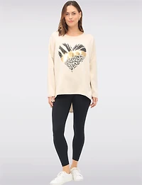 Casual Relaxed Fit Gold Foil Heart Design Top with Long Sleeves by Froccella