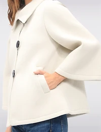 Chic Cropped Scuba Stretch Swing Coat with 3/4 Bell Sleeves by Froccella