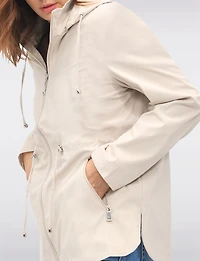 Reversible Cinch-Waist Hooded Anorak with Solid/Floral Pattern by Froccella