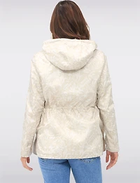 Reversible Cinch-Waist Hooded Anorak with Solid/Floral Pattern by Froccella