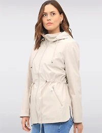 Reversible Cinch-Waist Hooded Anorak with Solid/Floral Pattern by Froccella