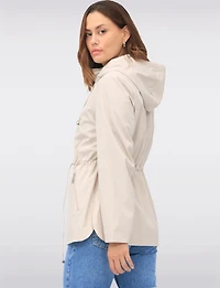 Reversible Cinch-Waist Hooded Anorak with Solid/Floral Pattern by Froccella