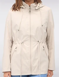 Reversible Cinch-Waist Hooded Anorak with Solid/Floral Pattern by Froccella
