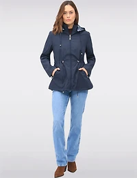 Reversible Cinch-Waist Hooded Anorak with Solid/Floral Pattern by Froccella