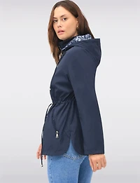 Reversible Cinch-Waist Hooded Anorak with Solid/Floral Pattern by Froccella