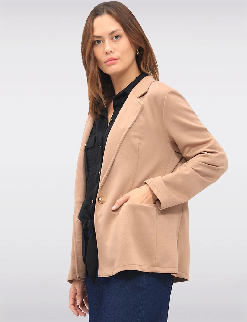 Tailored Single-Button Blazer with Notched Lapel & Welt Pockets by Froccella