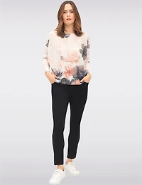 Chic Floral Print Knit Top with 3/4 Dolman Sleeves and Boatneck by Froccella
