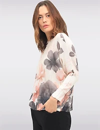Chic Floral Print Knit Top with 3/4 Dolman Sleeves and Boatneck by Froccella