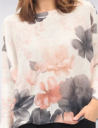 Chic Floral Print Knit Top with 3/4 Dolman Sleeves and Boatneck by Froccella