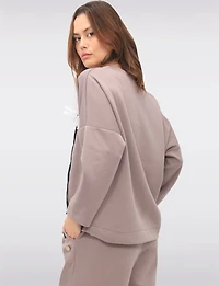 Casual Floral Appliqué V-Neck Sweater with Gathers at Hem & Cuffs by Froccella