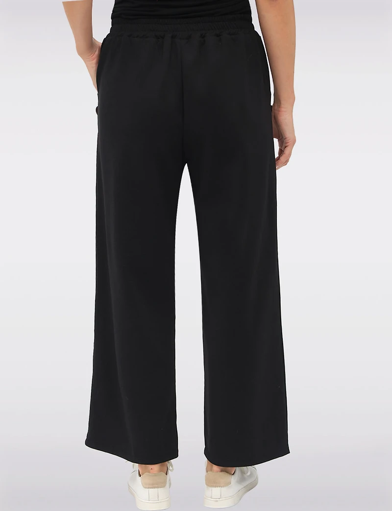 Stretch Wide-Leg Pull-On Pants with Pockets & Side Button Detail by Froccella