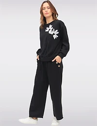 Stretch Wide-Leg Pull-On Pants with Pockets & Side Button Detail by Froccella