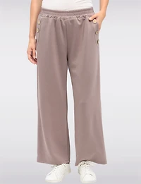 Stretch Wide-Leg Pull-On Pants with Pockets & Side Button Detail by Froccella