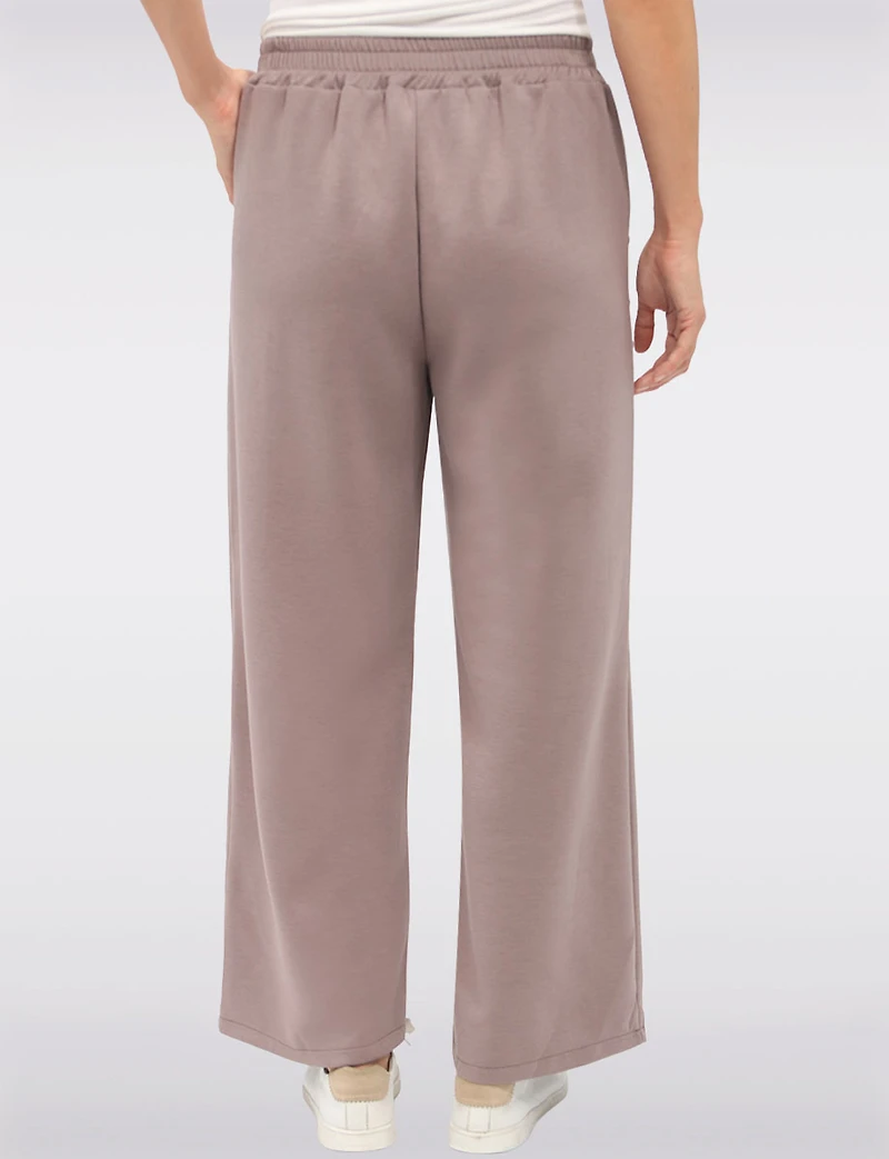 Stretch Wide-Leg Pull-On Pants with Pockets & Side Button Detail by Froccella