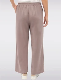Stretch Wide-Leg Pull-On Pants with Pockets & Side Button Detail by Froccella