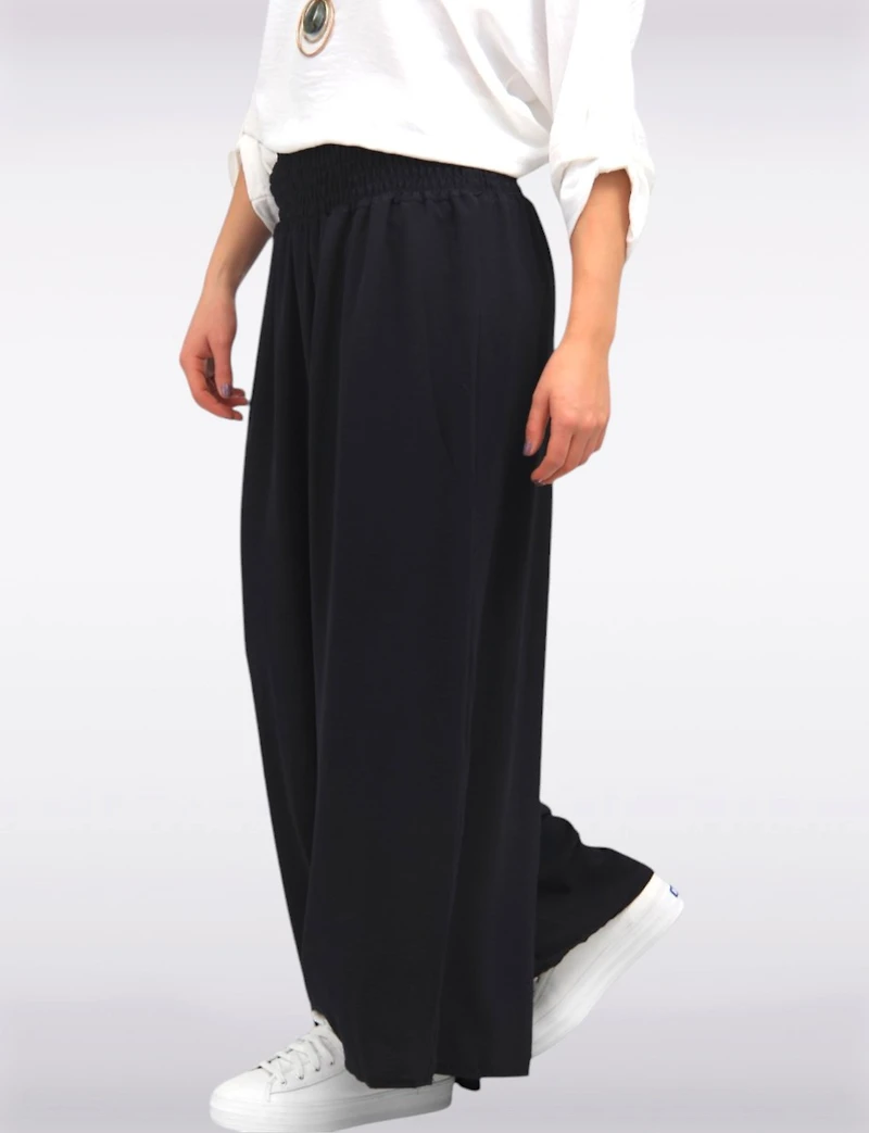 Chic Crinkle Flowy Wide Leg Pant With Pull-On Elastic Waist Band By Froccella