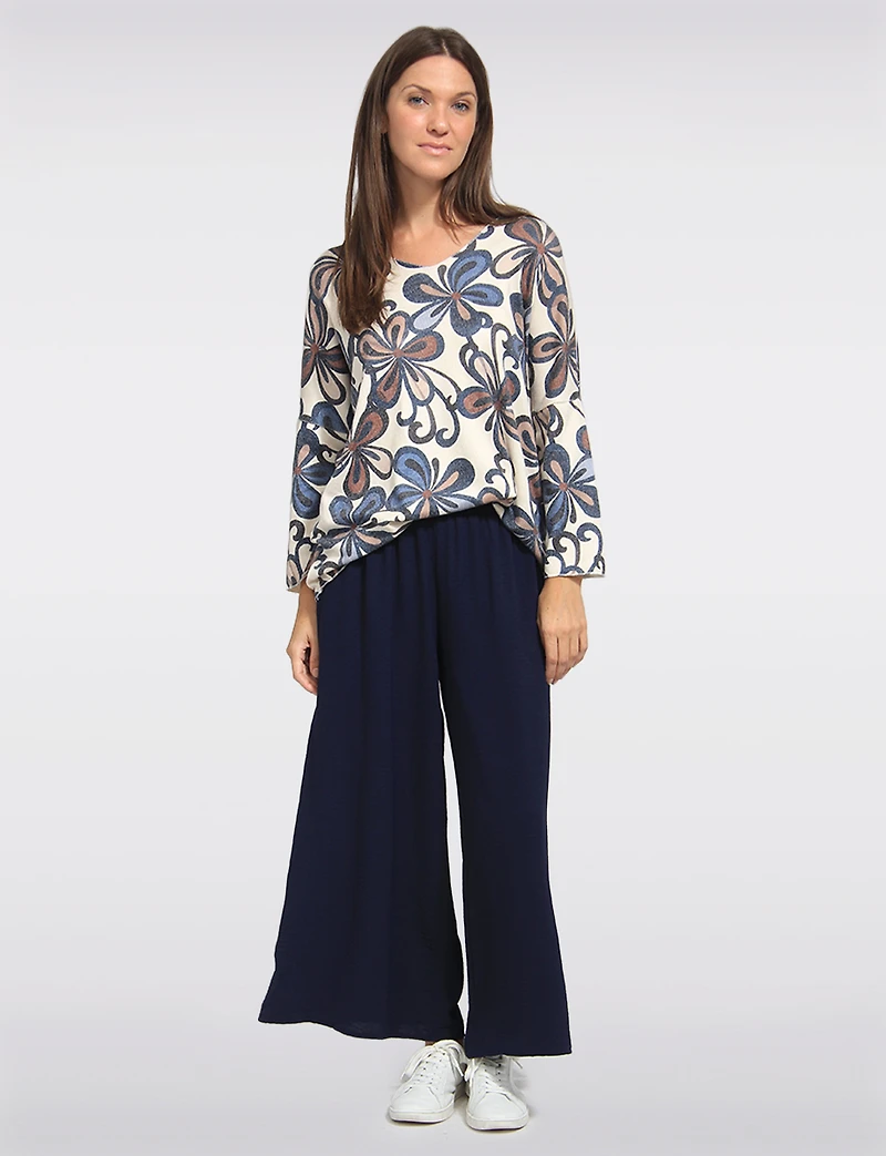 Chic Crinkle Flowy Wide Leg Pant With Pull-On Elastic Waist Band By Froccella