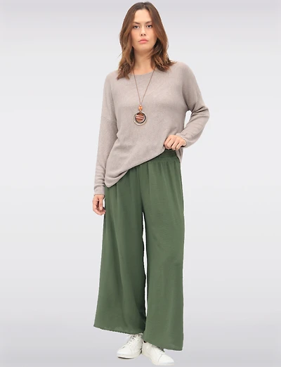 Chic Crinkle Flowy Wide Leg Pant With Pull-On Elastic Waist Band By Froccella