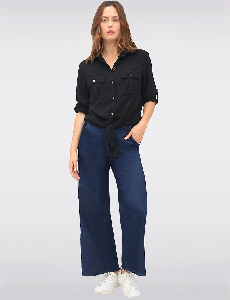 Elegant Button-Up Tie-Front Blouse with Adjustable Sleeves & Collar by Froccella