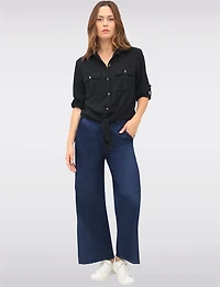 Elegant Button-Up Tie-Front Blouse with Adjustable Sleeves & Collar by Froccella