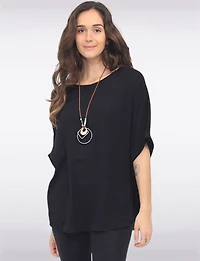 Chic Relaxed-Fit Solid Dolman Sleeve Top with Statement Necklace by Froccella
